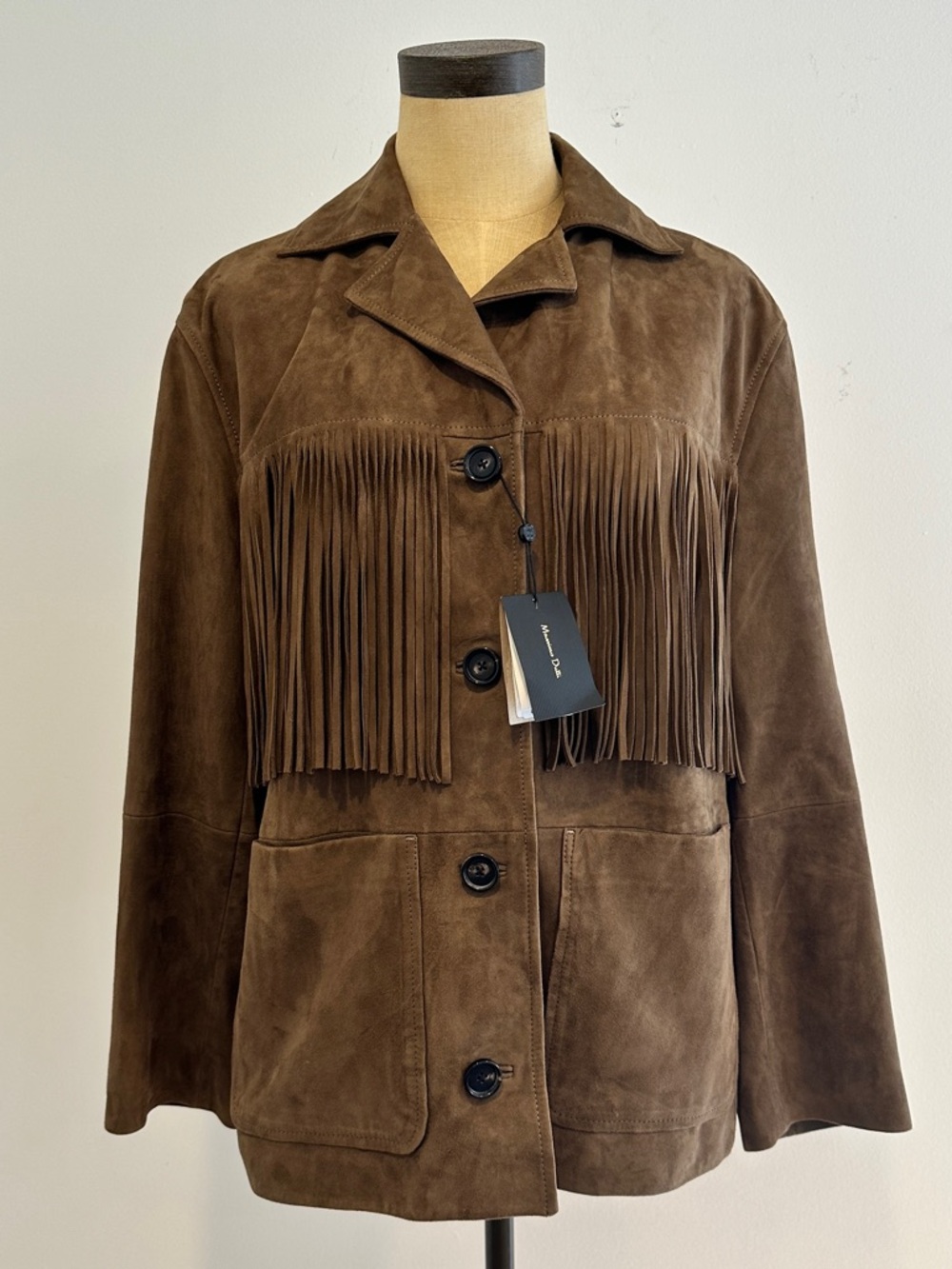 NWT Massimo Dutti Brown Suede Jacket w/ Fringe Size XS